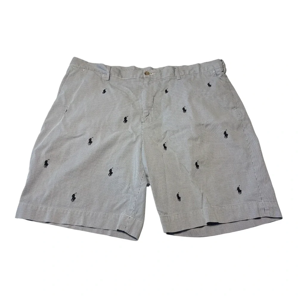 Polo Ralph Lauren Mens Blue Seersucker Shorts Embroidered Pony Classic Fit 38